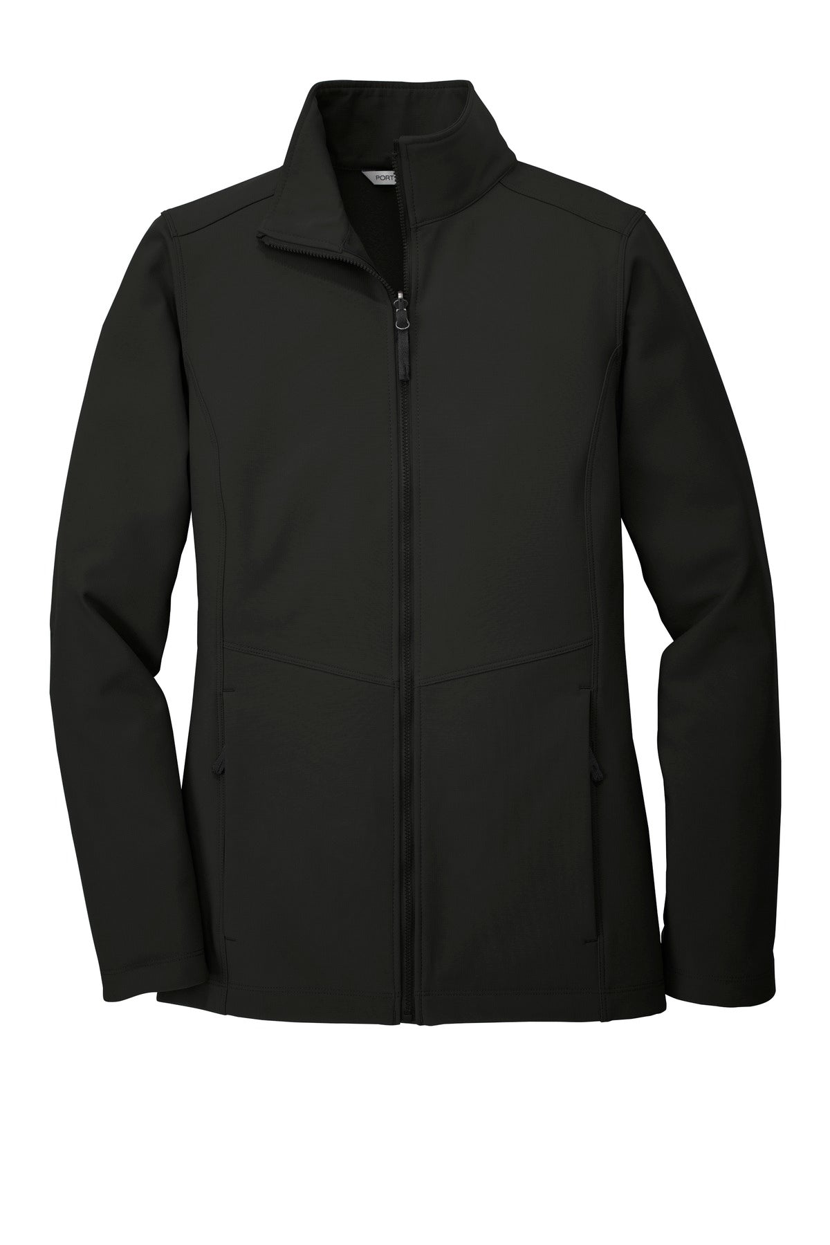 Front View of Deep Black Port Authority Women's Collective Soft Shell Jacket. L901 plain