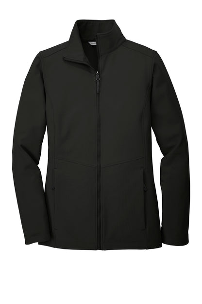 Front View of Deep Black Port Authority Women's Collective Soft Shell Jacket. L901 plain