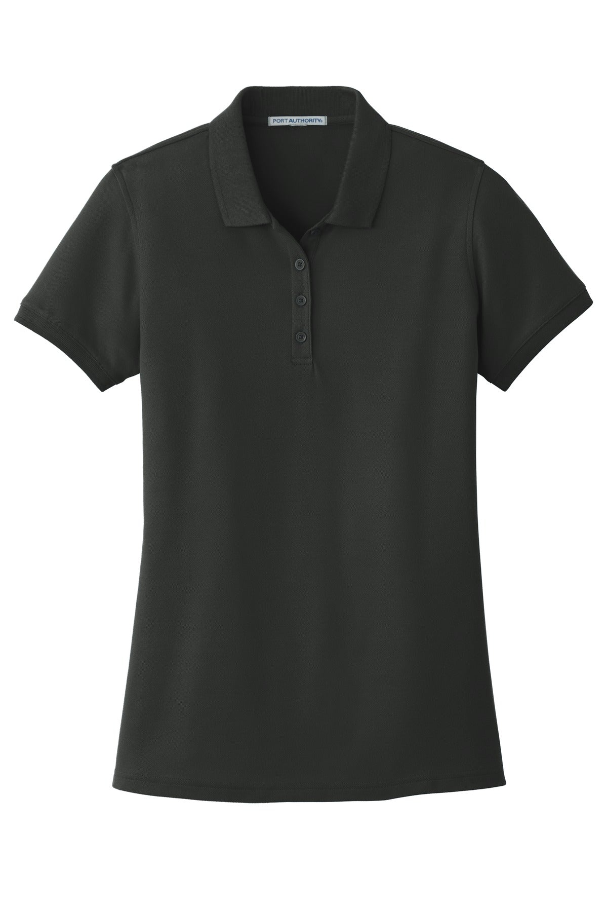 Front View of Deep Black Port Authority Women's Core Classic Pique Polo. L100 plain