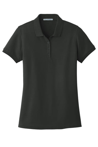 Front View of Deep Black Port Authority Women's Core Classic Pique Polo. L100 plain