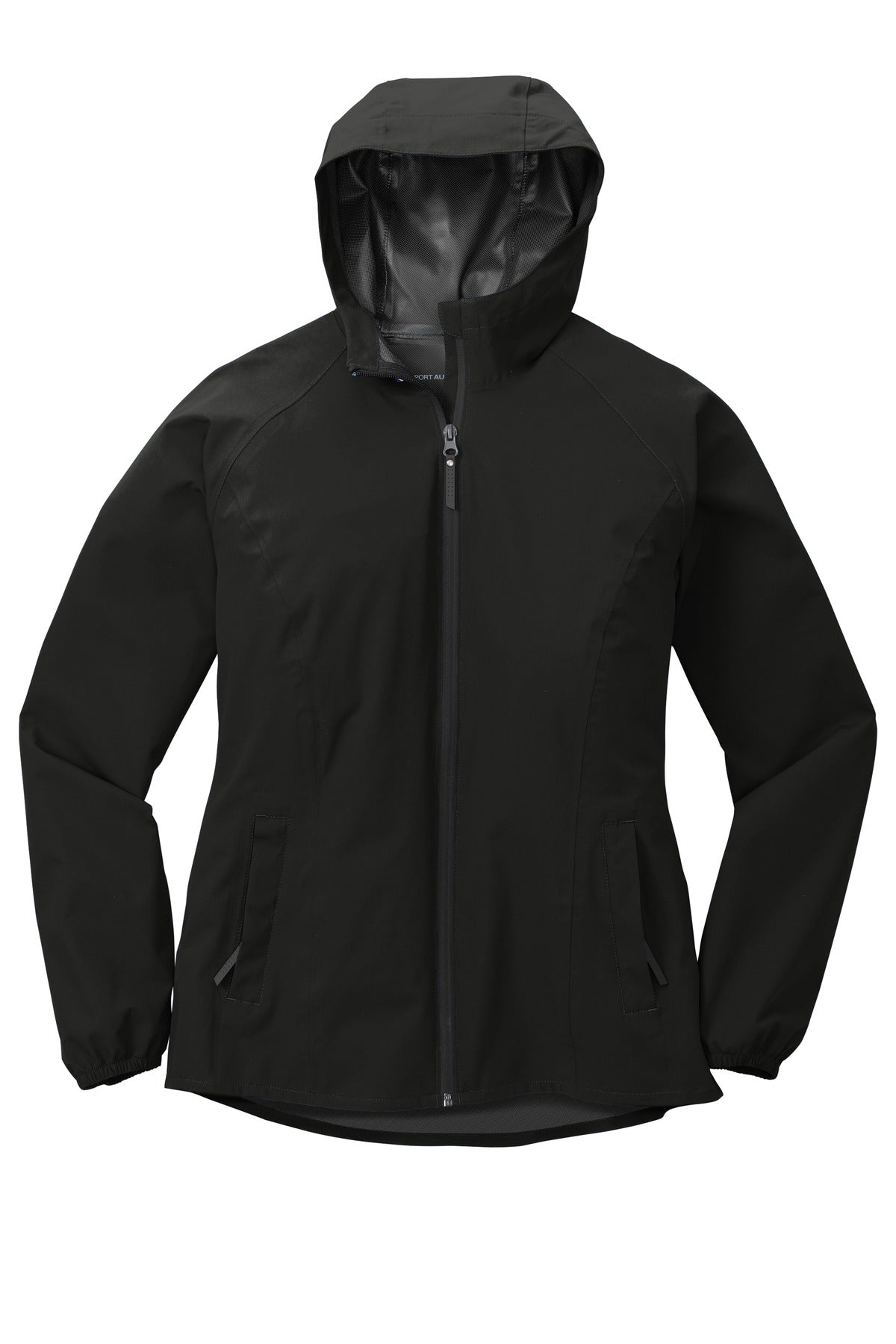 Front View of Deep Black Port Authority Women's Essential Rain Jacket L407 plain