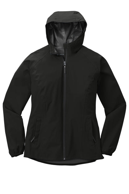 Front View of Deep Black Port Authority Women's Essential Rain Jacket L407 plain