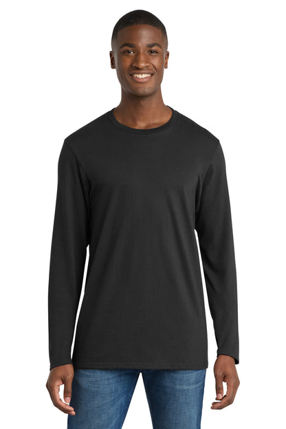 Front View of Deep Black Port & Co Long Sleeve Bouncer Tee PC600LS plain