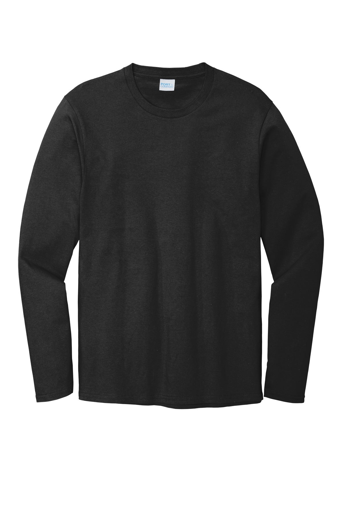 Front View of Deep Black Port & Co Long Sleeve Bouncer Tee PC600LS plain