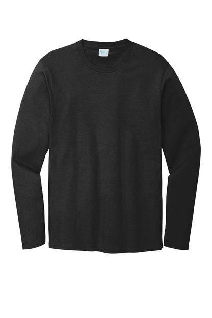 Front View of Deep Black Port & Co Long Sleeve Bouncer Tee PC600LS plain