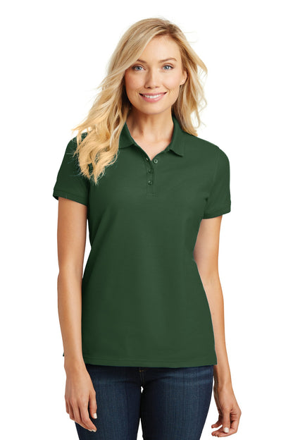 Front View of Deep For Green Port Authority Women's Core Classic Pique Polo. L100 plain