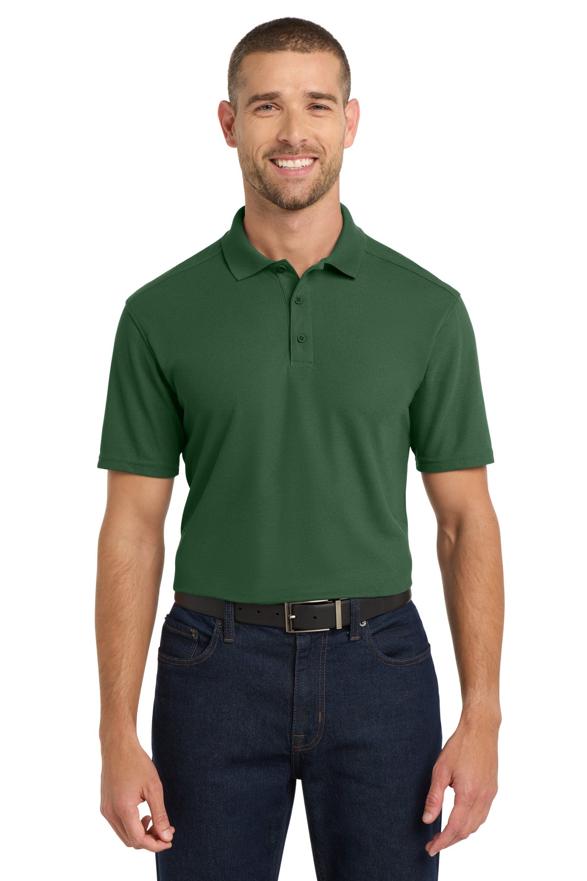 Front View of Deep Forest Gn Port Authority EZPerformance Pique Polo. K600 plain