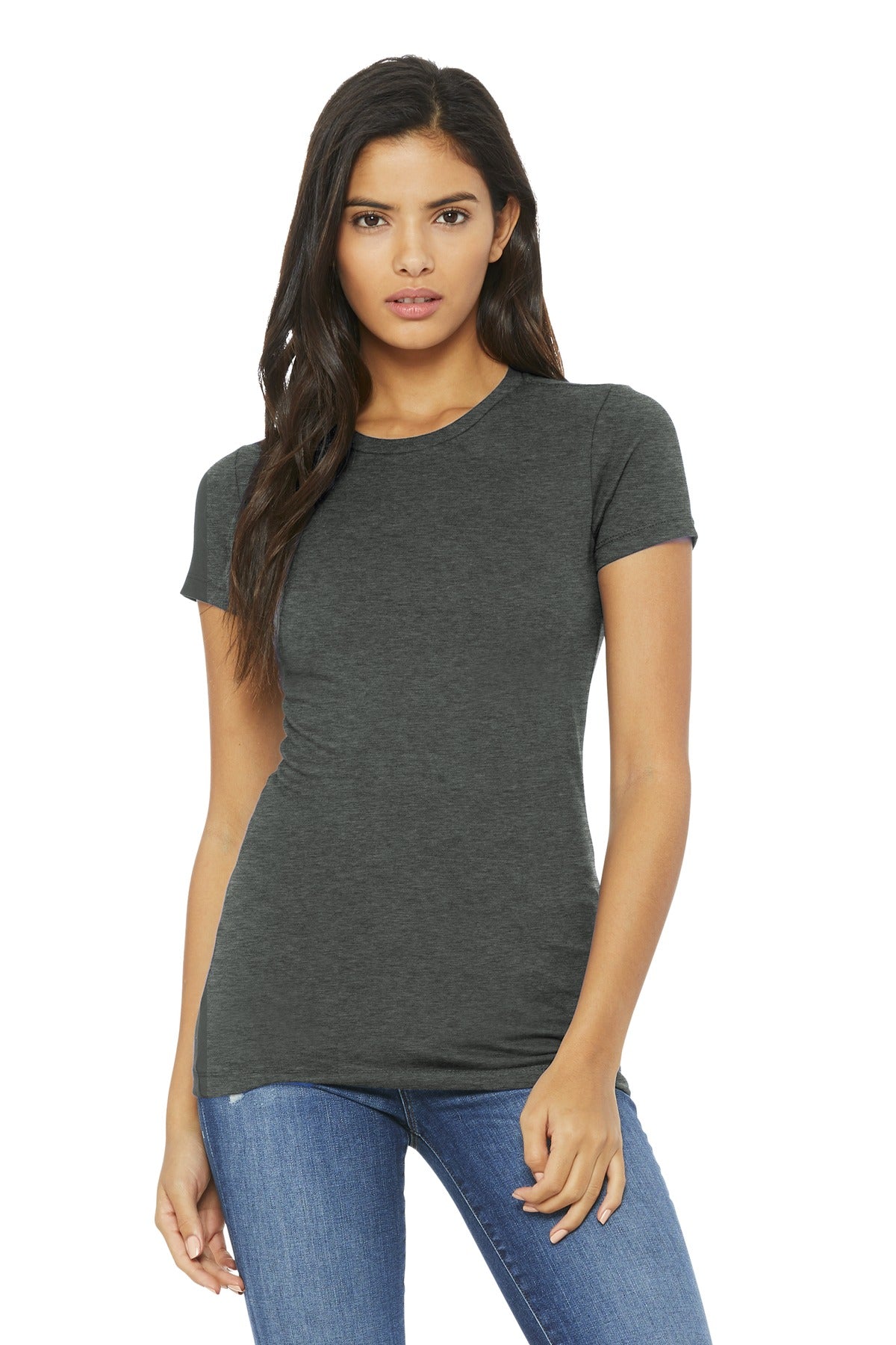 Front View of Deep Ht BELLA+CANVAS Women's Slim Fit Tee. BC6004 plain
