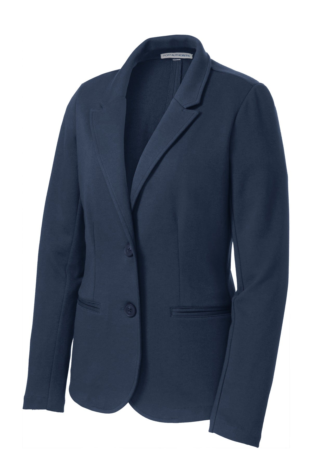 Front View of Deep Navy Port Authority Women's Knit Blazer. LM2000 plain