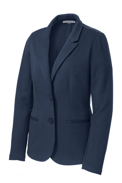 Front View of Deep Navy Port Authority Women's Knit Blazer. LM2000 plain