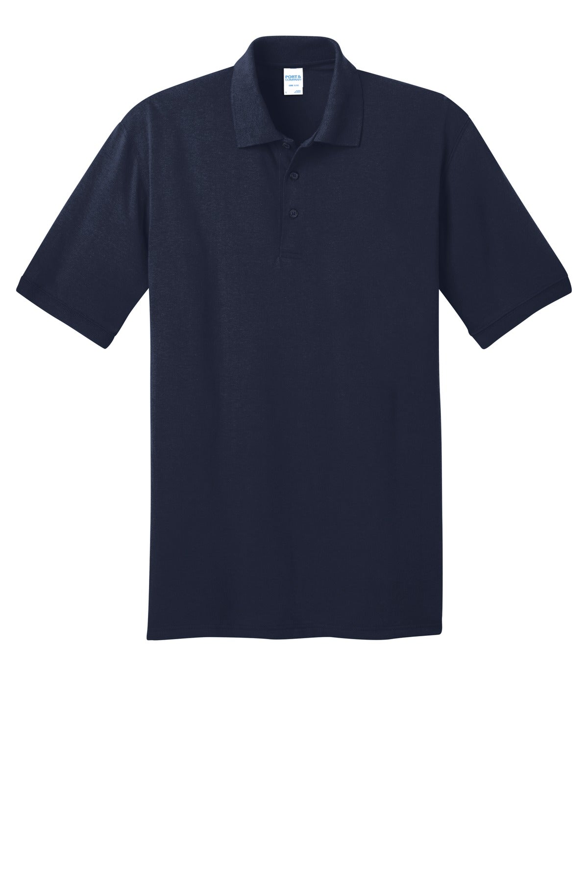 Front View of Deep Navy Port & Co Core Blend Jersey Knit Polo. KP55 plain