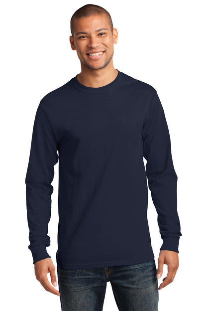 Front View of Deep Navy Port & Co Long Sleeve Essential Tee. PC61LS plain