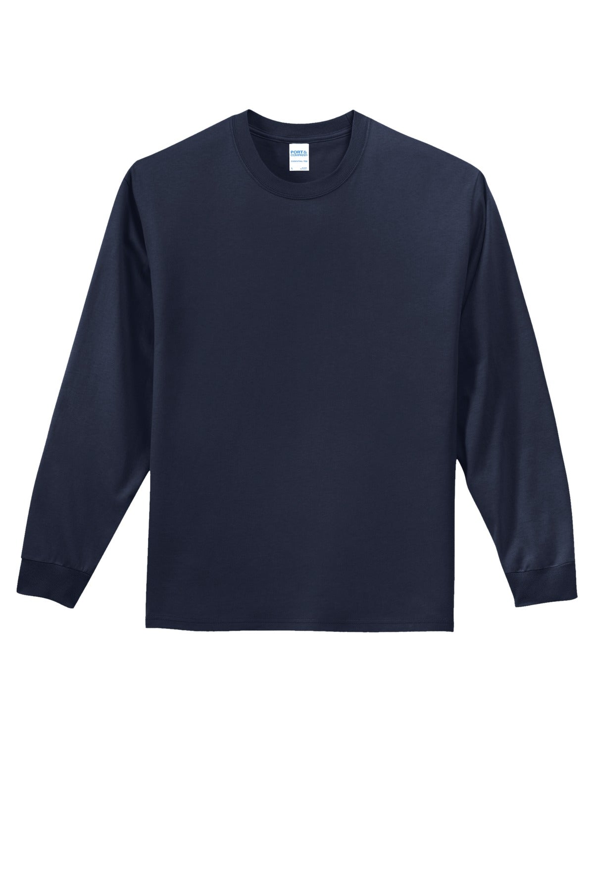 Front View of Deep Navy Port & Co Long Sleeve Essential Tee. PC61LS plain