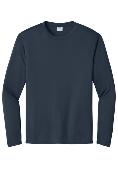 Front View of Deep Navy Port & Co Long Sleeve Performance Tee. PC380LS plain