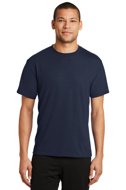 Front View of Deep Navy Port & Co Performance Blend Tee. PC381 plain