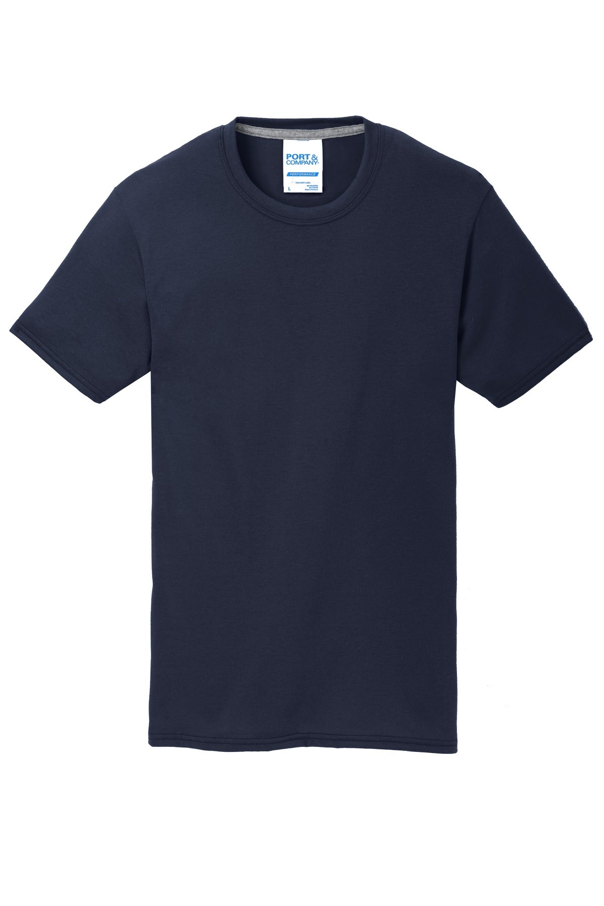 Front View of Deep Navy Port & Co Performance Blend Tee. PC381 plain