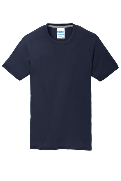 Front View of Deep Navy Port & Co Performance Blend Tee. PC381 plain