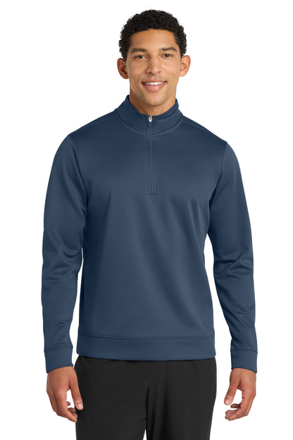 Front View of Deep Navy Port & Co Performance Fleece 1/4-Zip Pullover Sweatshirt. PC590Q plain