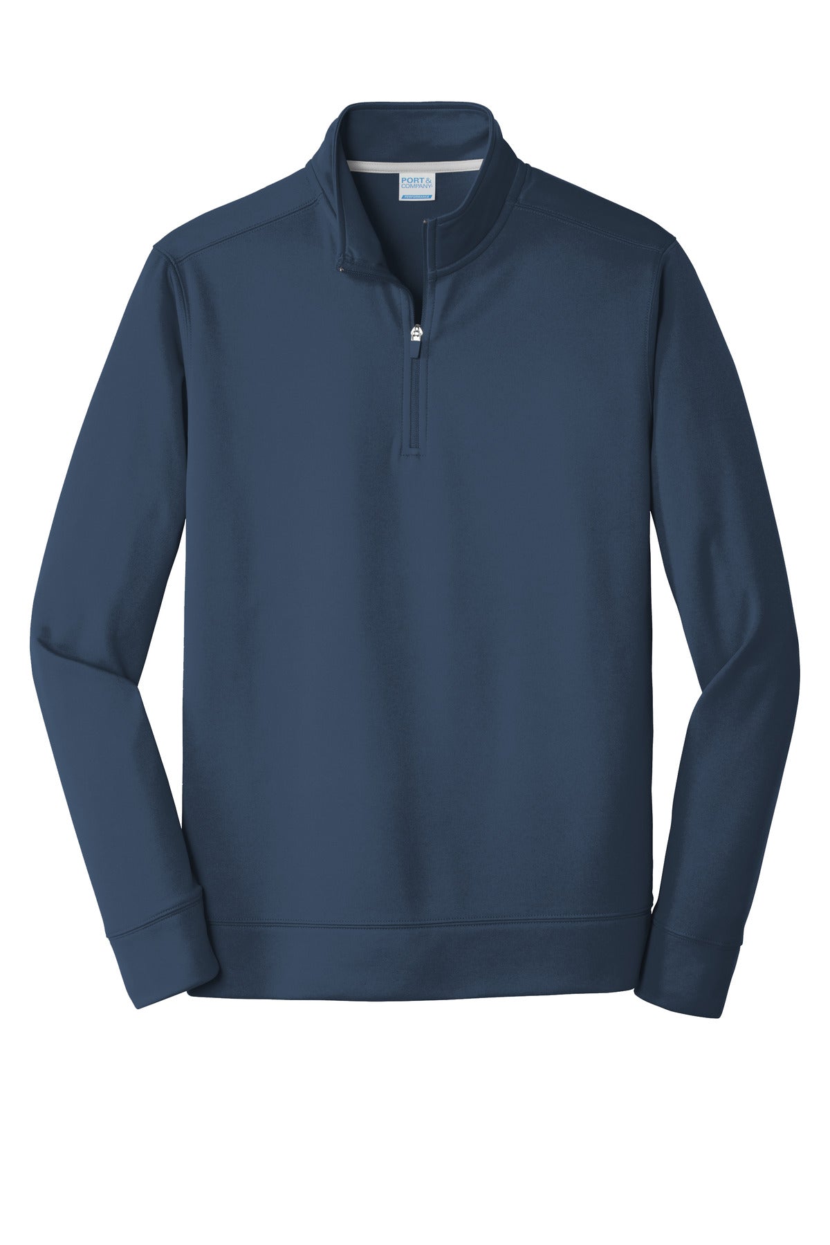 Front View of Deep Navy Port & Co Performance Fleece 1/4-Zip Pullover Sweatshirt. PC590Q plain