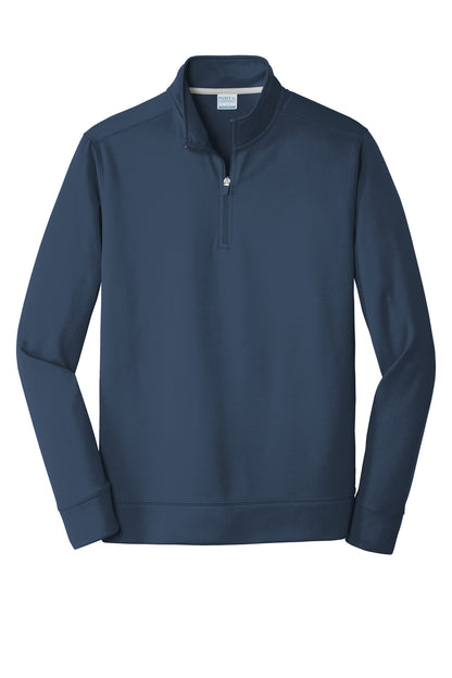 Front View of Deep Navy Port & Co Performance Fleece 1/4-Zip Pullover Sweatshirt. PC590Q plain