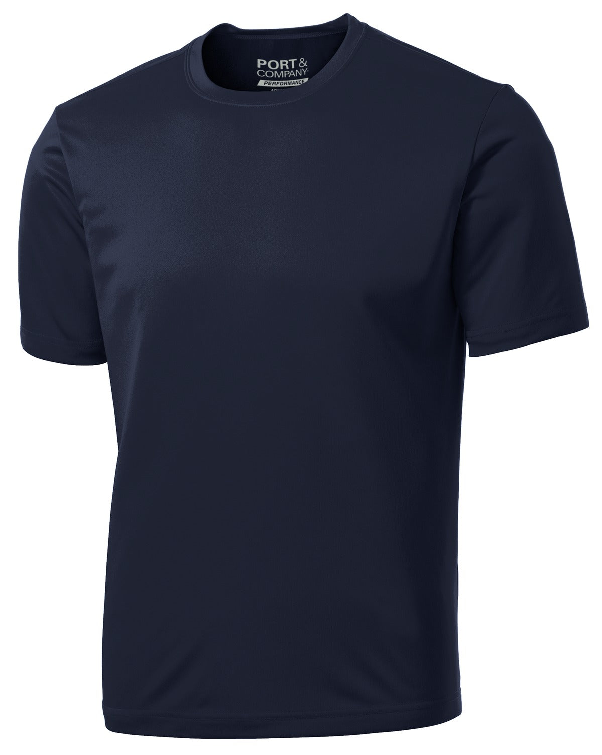 Front View of Deep Navy Port & Co Performance Tee. PC380 plain