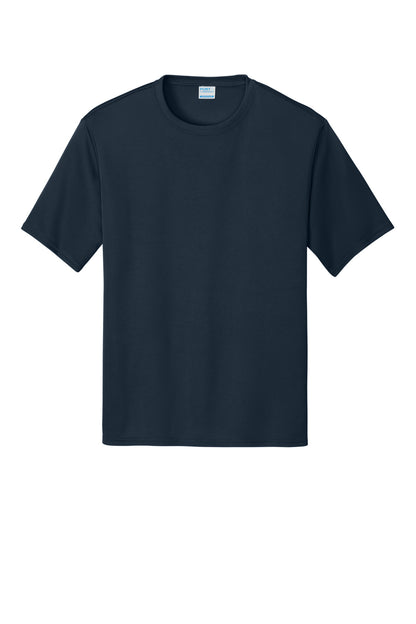 Front View of Deep Navy Port & Co Performance Tee. PC380 plain