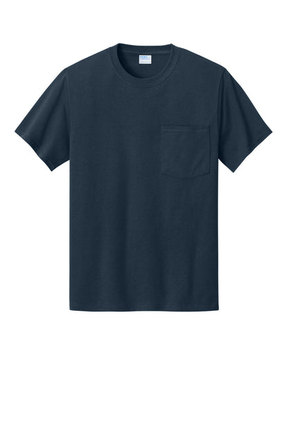 Front View of Deep Navy Port & Co Tall Essential Pocket Tee. PC61PT plain