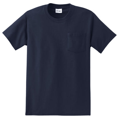 Front View of Deep Navy Port & Co Tall Essential Pocket Tee. PC61PT plain