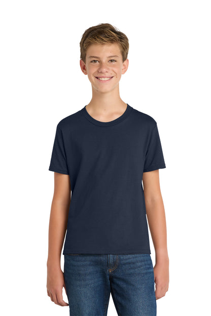 Front View of Deep Navy Port & Co Youth Fan Favorite Tee. PC450Y plain