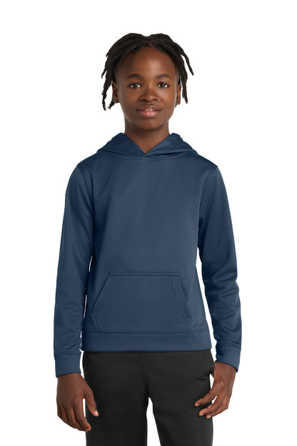 Front View of Deep Navy Port & Co Youth Performance Fleece Pullover Hooded Sweatshirt. PC590YH plain