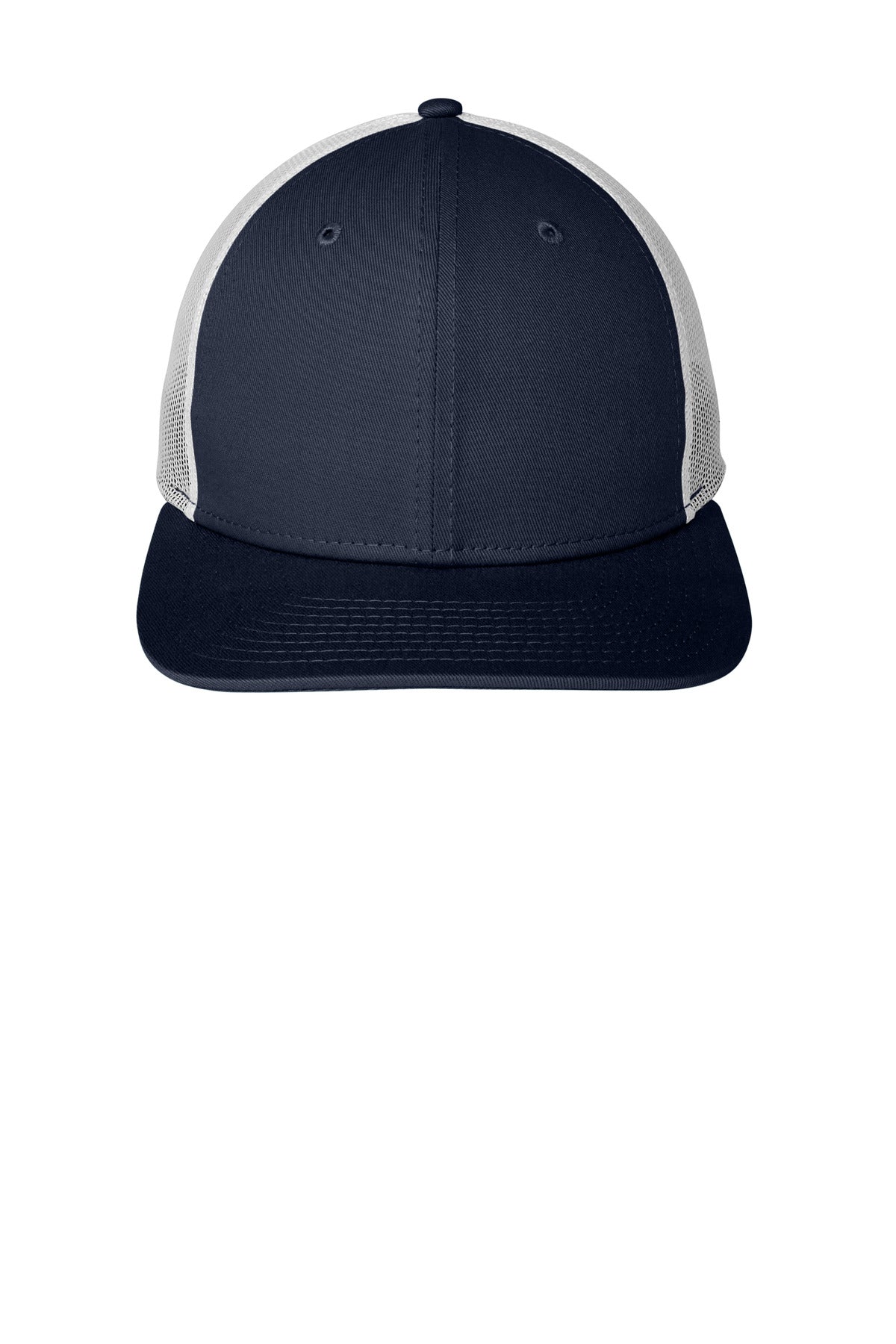 Front View of Deep Navy/Wht New Era Snapback Low Profile Trucker Cap NE207 plain