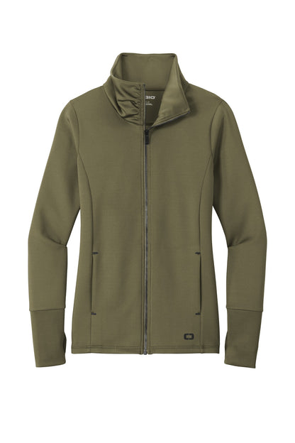 Front View of Deep Olive OGIO Women's Modern Performance Full-Zip. LOE703 plain