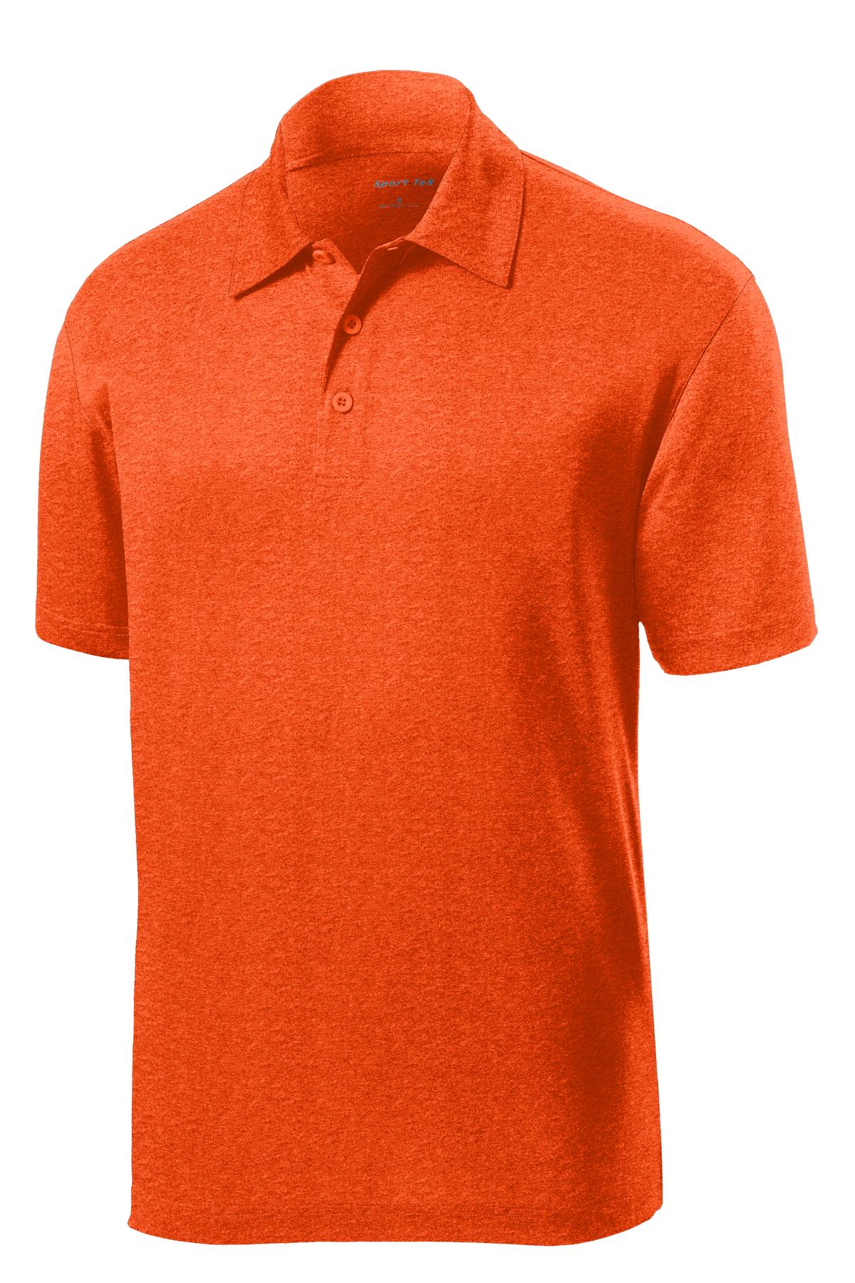 Front View of Deep Orange HR Sport-Tek Heather Contender Polo. ST660 plain