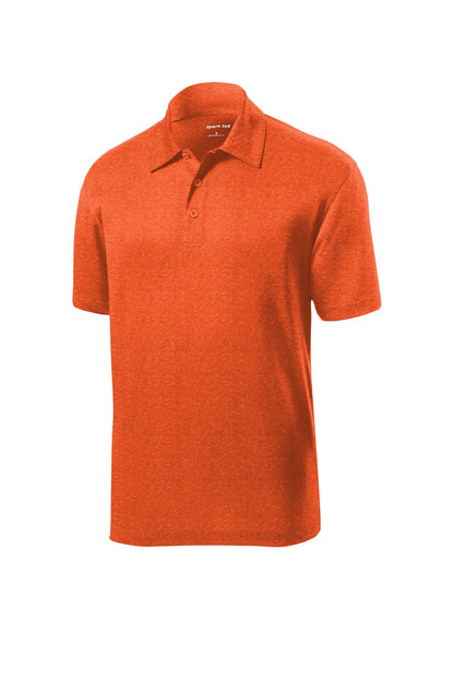 Front View of Deep Orange HR Sport-Tek Heather Contender Polo. ST660 plain