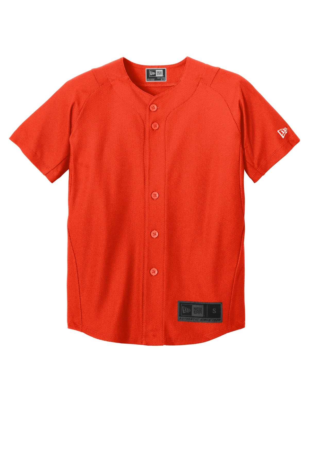 Front View of Deep Orange New Era Youth Diamond Era Full-Button Jersey. YNEA220 plain