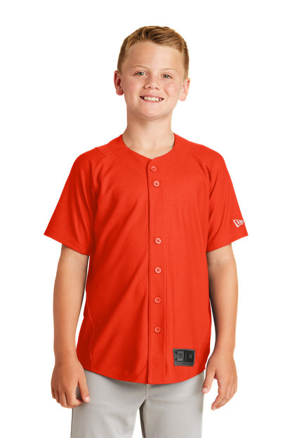 Front View of Deep Orange New Era Youth Diamond Era Full-Button Jersey. YNEA220 plain