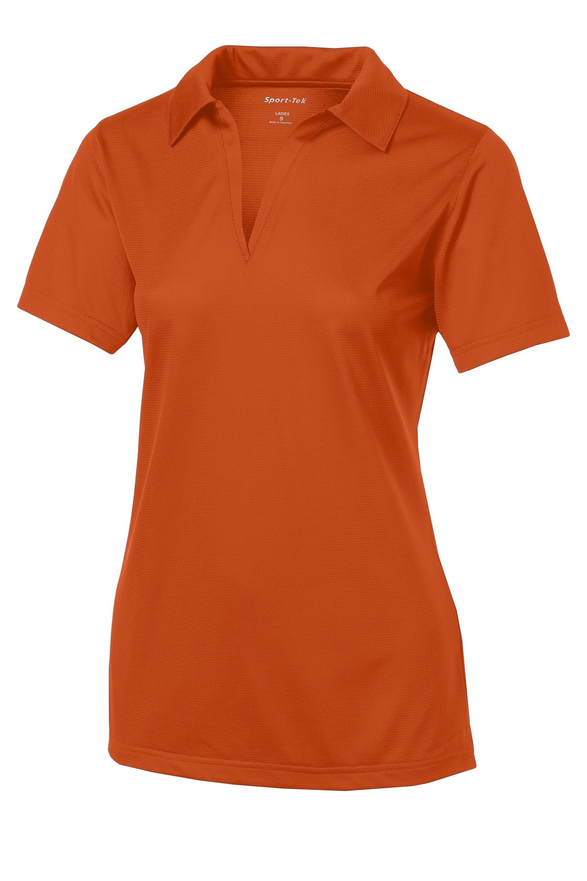 Front View of Deep Orange Sport-Tek Women's PosiCharge Active Textured Polo. LST690 plain