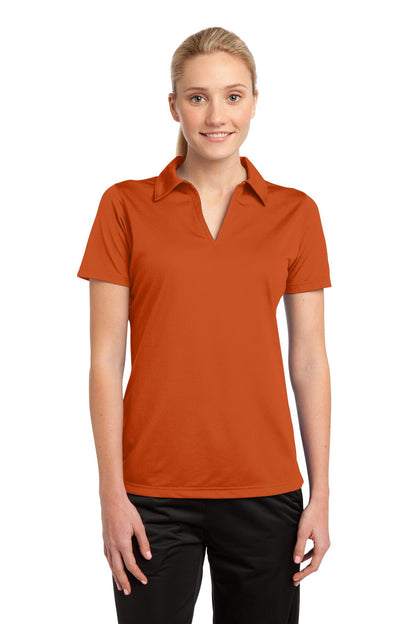 Front View of Deep Orange Sport-Tek Women's PosiCharge Active Textured Polo. LST690 plain