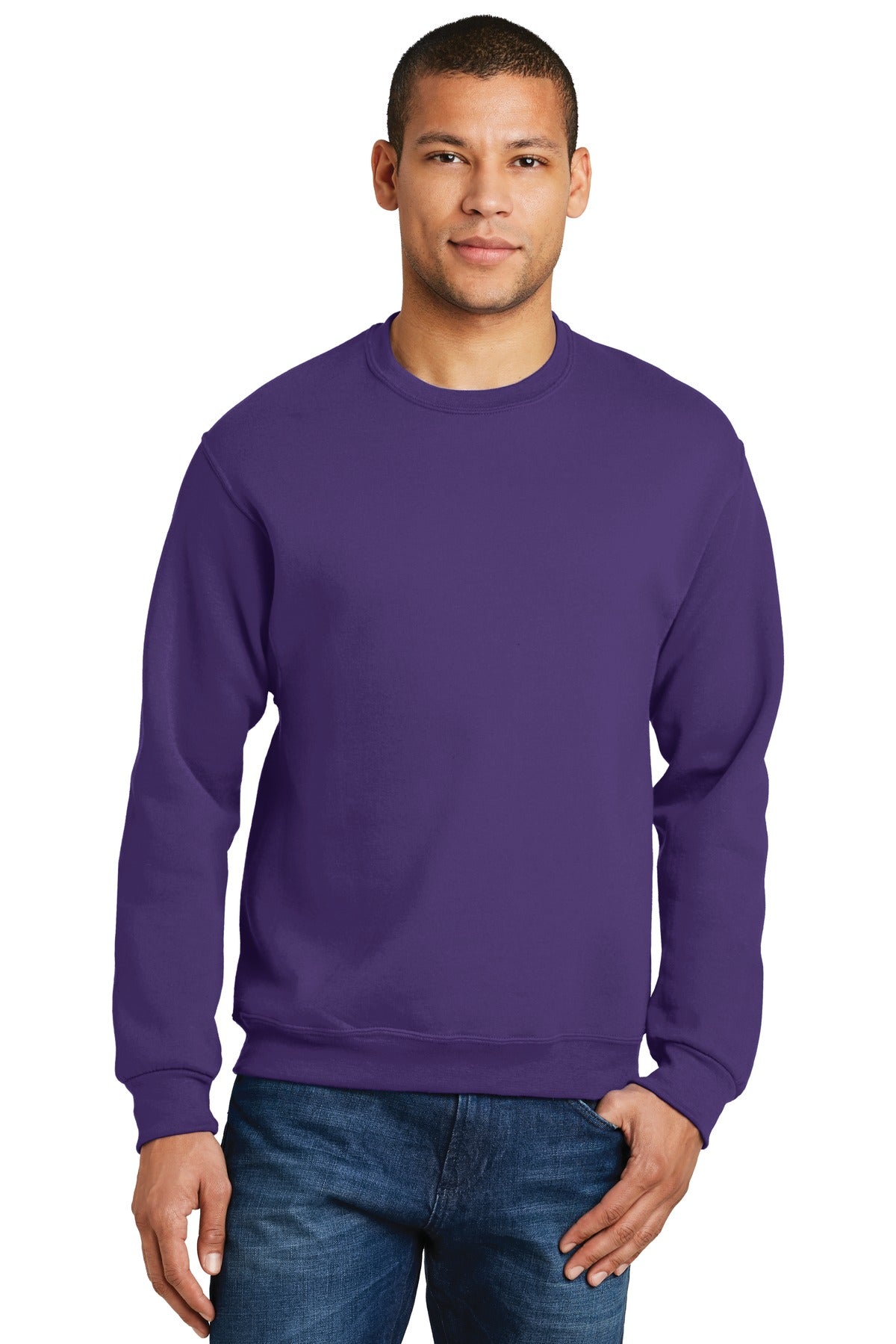 Front View of Deep Purple Jerzees - NuBlend Crewneck Sweatshirt. 562M plain