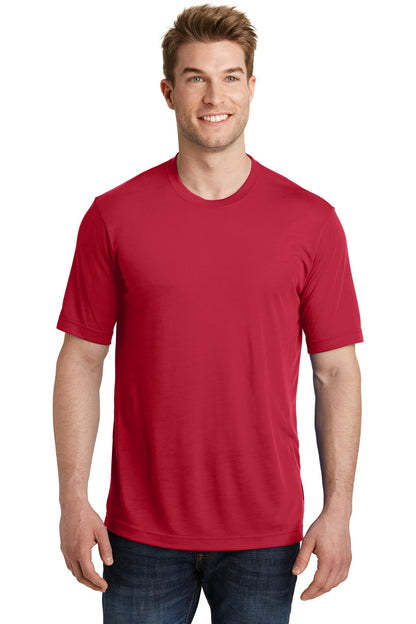 Front View of Deep Red Sport-Tek PosiCharge Competitor Cotton Touch Tee. ST450 plain