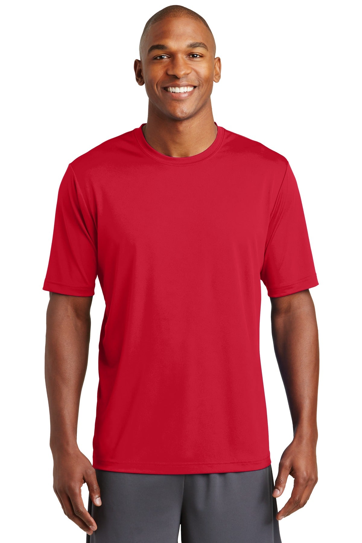Front View of Deep Red Sport-Tek PosiCharge Tough Tee . ST320 plain