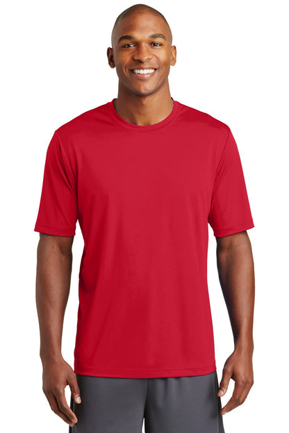Front View of Deep Red Sport-Tek PosiCharge Tough Tee . ST320 plain