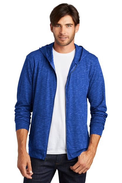 Front View of Deep Royal District Medal Full-Zip Hoodie. DT565 plain