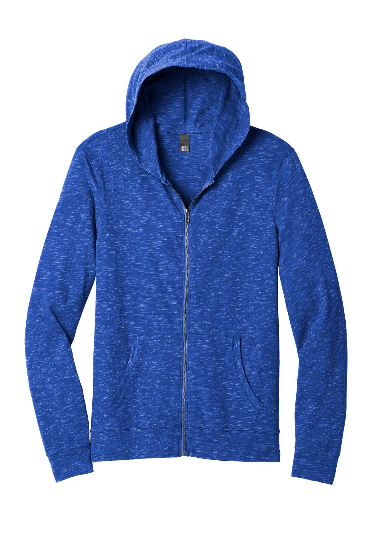 Front View of Deep Royal District Medal Full-Zip Hoodie. DT565 plain