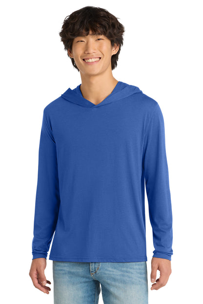 Front View of Deep Royal District Perfect Tri Long Sleeve Hoodie. DM139 plain