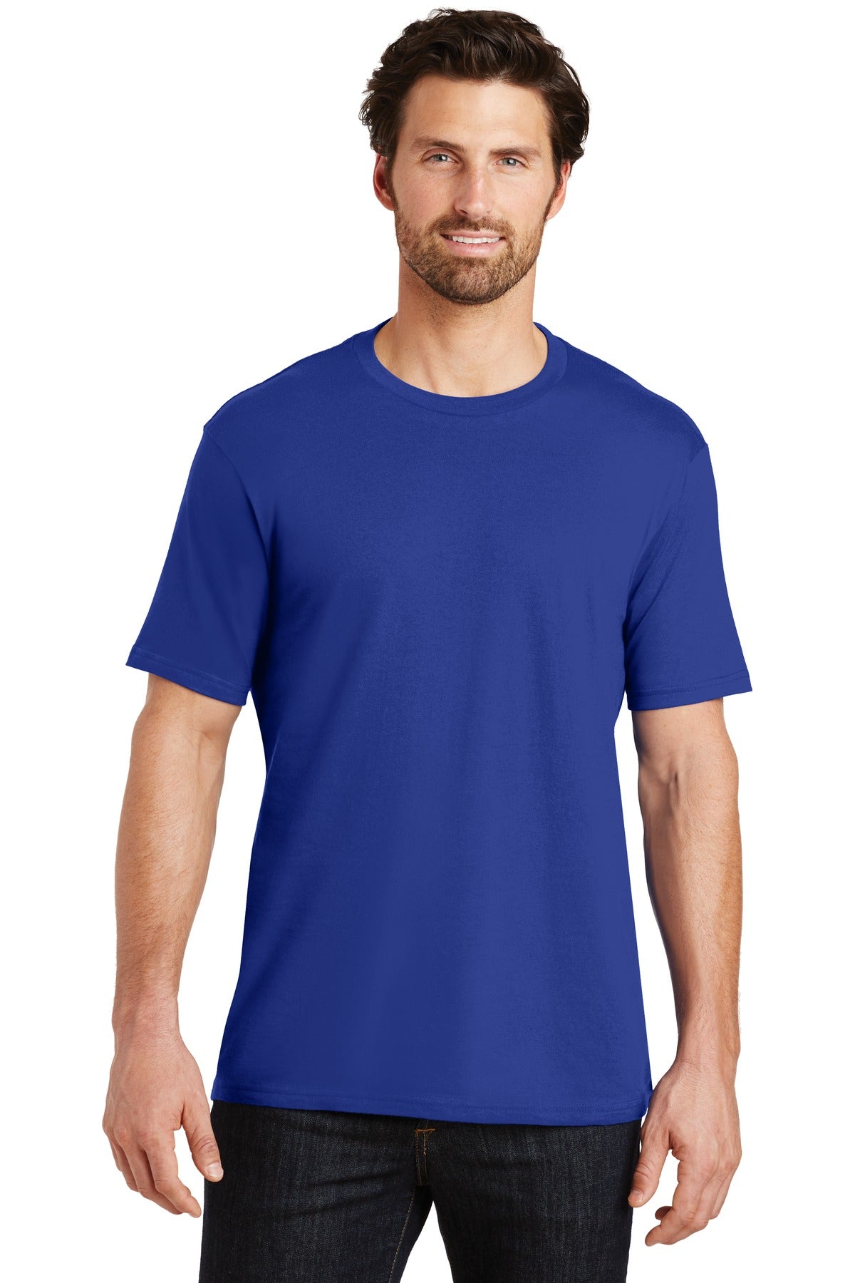 Front View of Deep Royal District Perfect Weight Tee. DT104 plain
