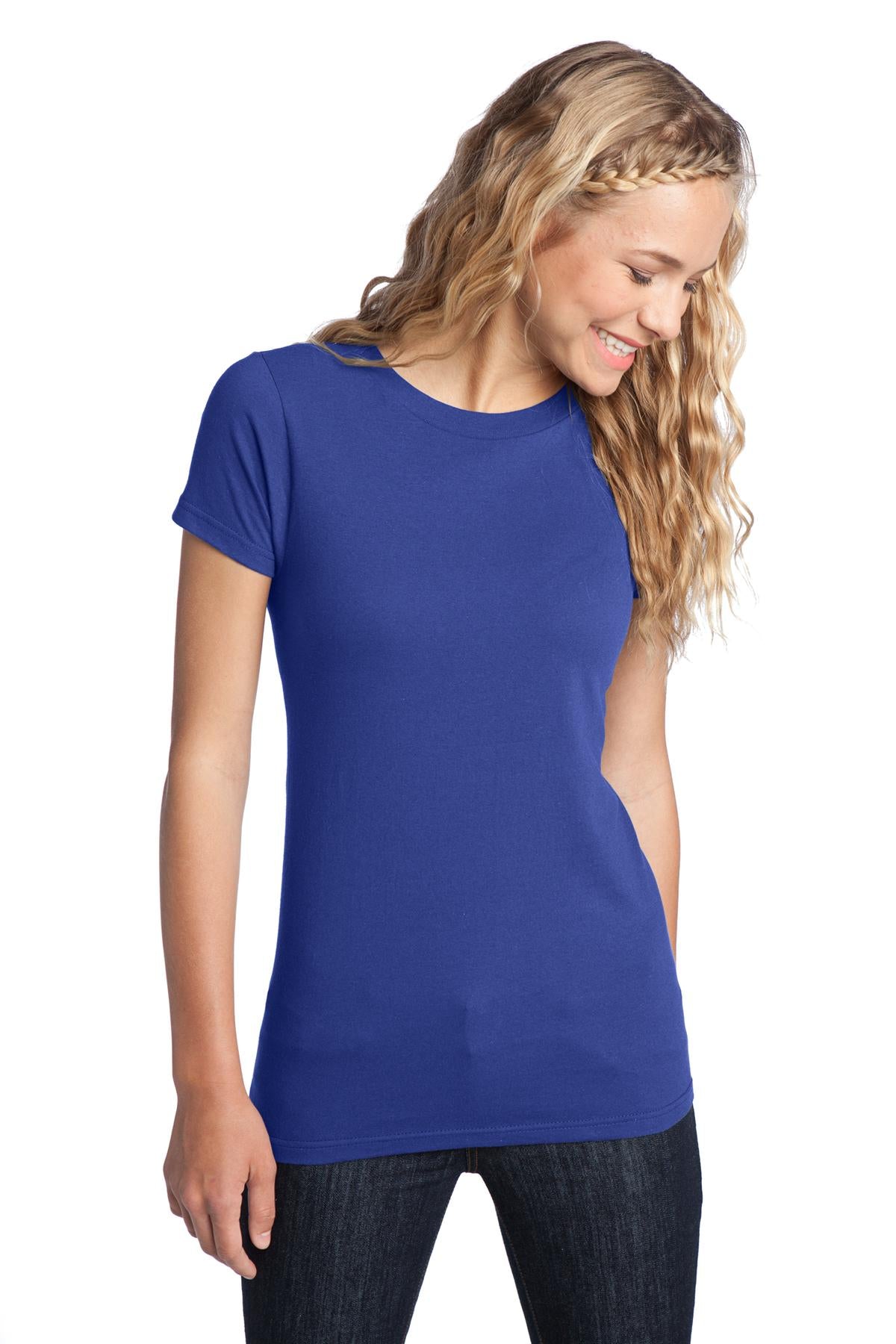 Front View of Deep Royal District Women's Fitted The Concert Tee DT5001 plain