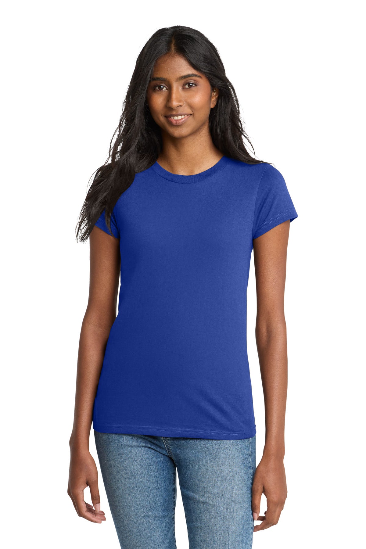 Front View of Deep Royal District Women's Fitted The Concert Tee DT5001 plain