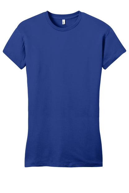 Front View of Deep Royal District Women's Fitted Very Important Tee . DT6001 plain