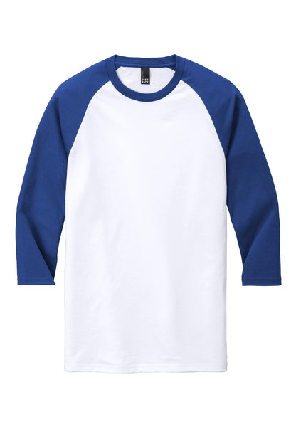 Front View of Deep Royal/Wht District Perfect Tri 3/4-Sleeve Raglan. DM136 plain